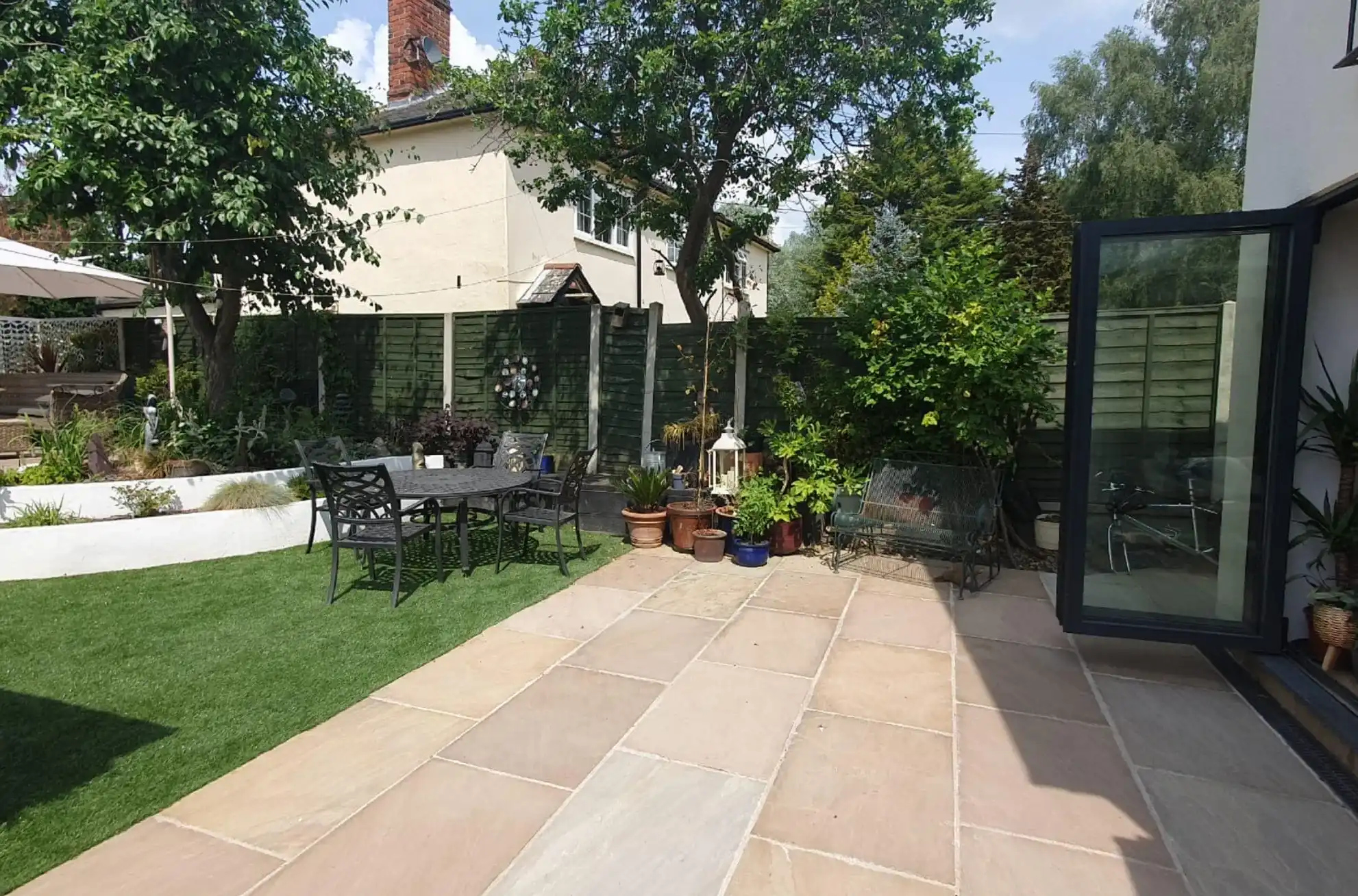 Pale patio tiles on the floor